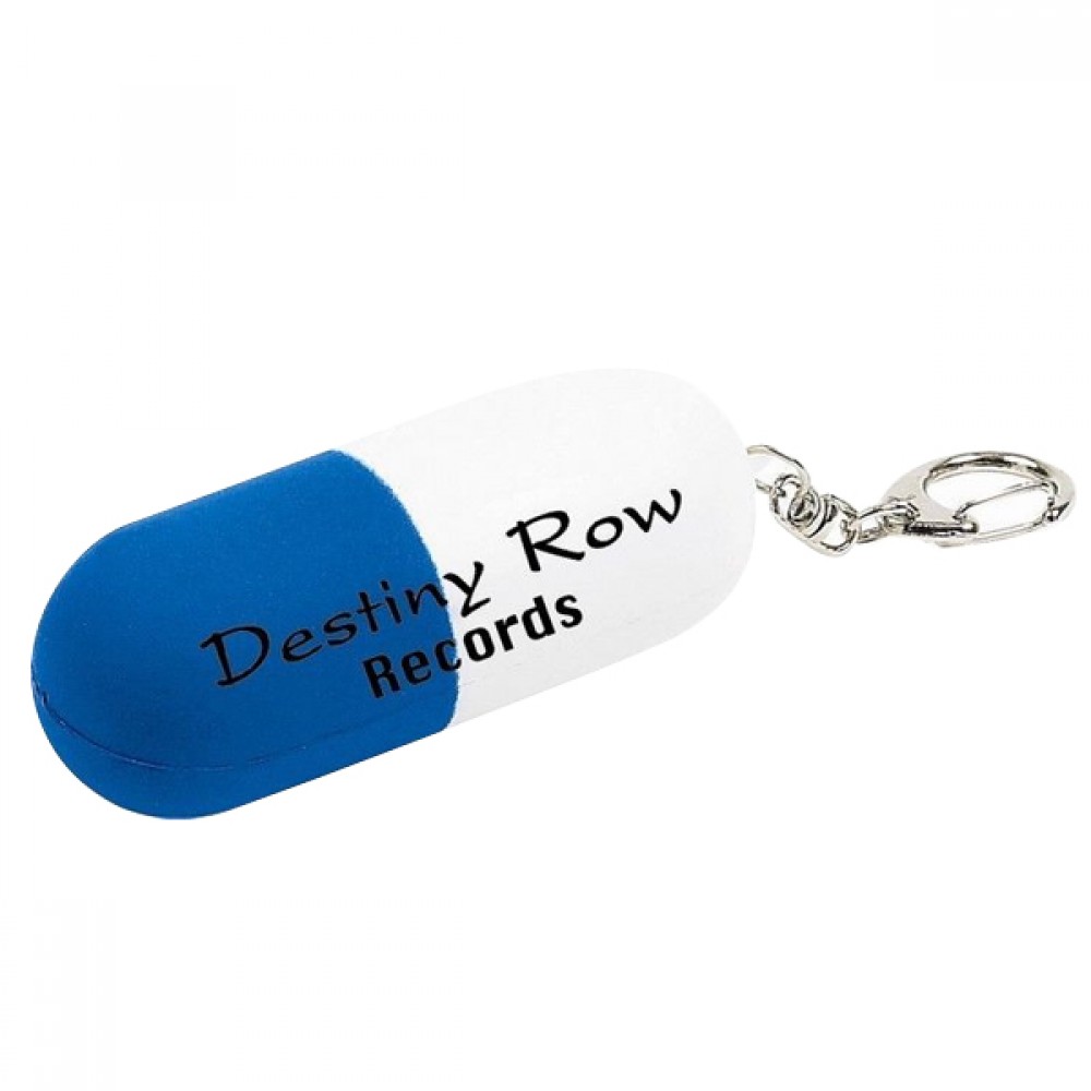 Custom Logo BlueWhite Pill capsule shaped key chain stress reliever